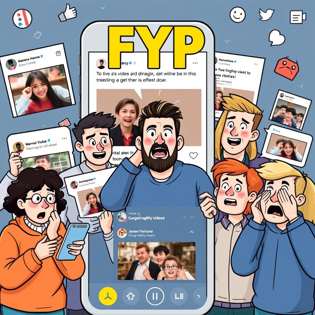 A humorous scene inspired by the 'For You Page' (FYP) of a social media app