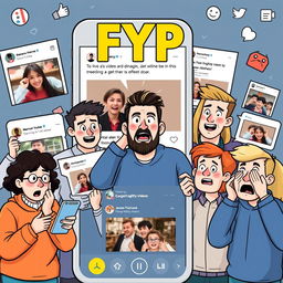 A humorous scene inspired by the 'For You Page' (FYP) of a social media app