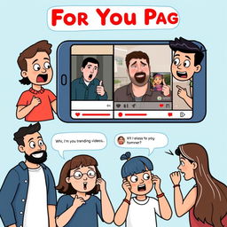 A humorous scene inspired by the 'For You Page' (FYP) of a social media app