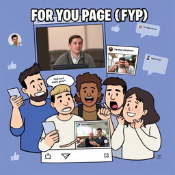 A humorous scene inspired by the 'For You Page' (FYP) of a social media app