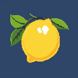 Create a pixel art image of a lemon with leaves