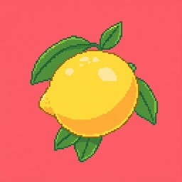 Create a pixel art image of a lemon with leaves