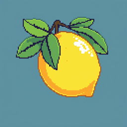 Create a pixel art image of a lemon with leaves