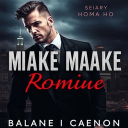 A dark mafia romance book cover featuring a brooding, handsome man in a tailored suit, with a cityscape in the background