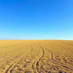 An empty field with a clear blue sky, nothing else visible in the scene.