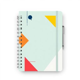 A stylish notebook cover with a modern design, featuring geometric shapes, vibrant colors, and a minimalist aesthetic