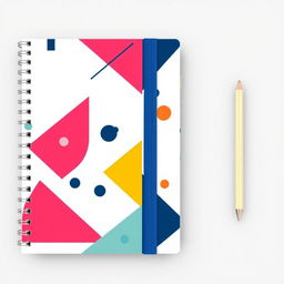 A stylish notebook cover with a modern design, featuring geometric shapes, vibrant colors, and a minimalist aesthetic