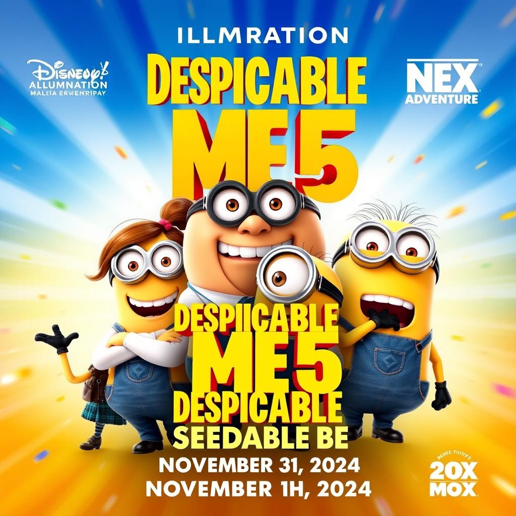 A vibrant and exciting movie poster for 'Despicable Me 5', set to release on November 6th, 2024