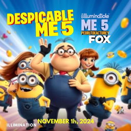 A vibrant and exciting movie poster for 'Despicable Me 5', set to release on November 6th, 2024