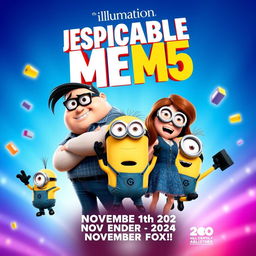 A vibrant and exciting movie poster for 'Despicable Me 5', set to release on November 6th, 2024