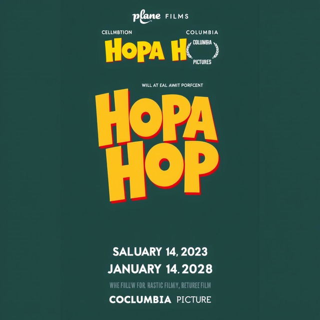 Create a movie poster for the film 'Hopa Hop' set to release on January 24, 2028