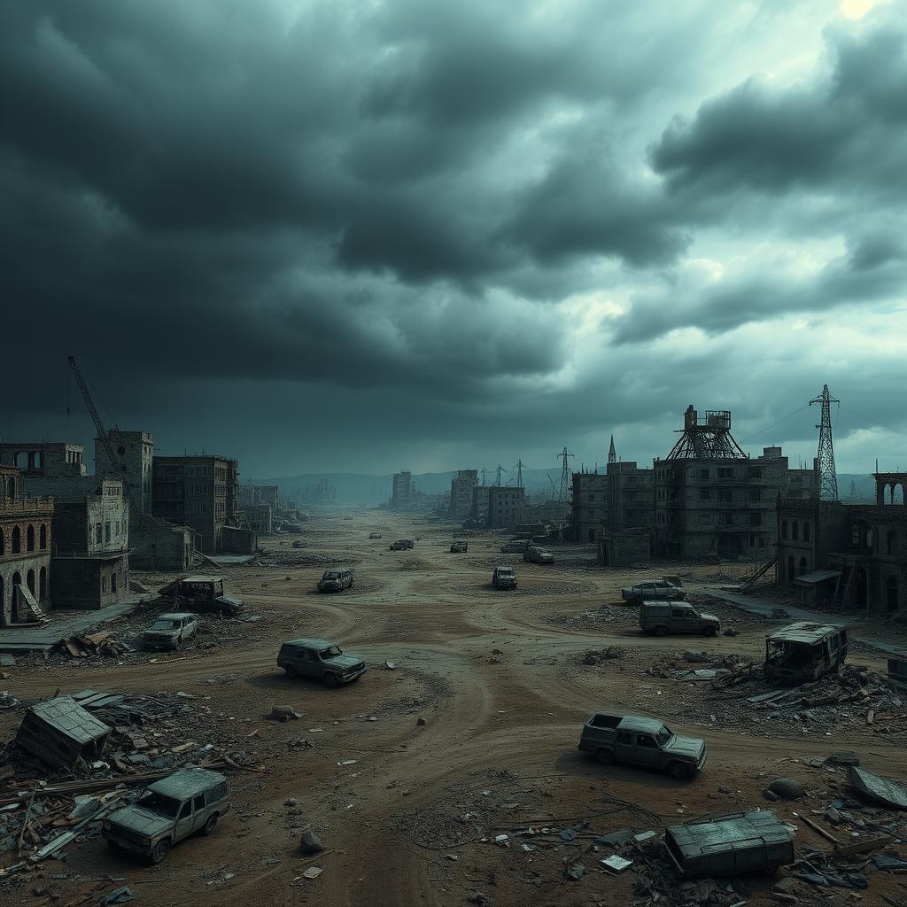 A desolate, apocalyptic world after a massive destruction