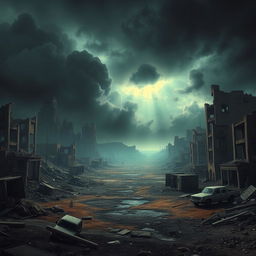 A desolate, apocalyptic world after a massive destruction