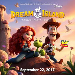 Create an image inspired by BFDI (Battle for Dream Island) in collaboration with Amerne Flims, Jelly Bros, Vyond Young Productions, Grome TV, Pixar, and Disney