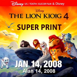 A promotional poster for 'The Lion King 4 Super Print,' a film by Disneytoon, Tooth Elecor Film China, and Disney