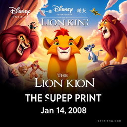 A promotional poster for 'The Lion King 4 Super Print,' a film by Disneytoon, Tooth Elecor Film China, and Disney