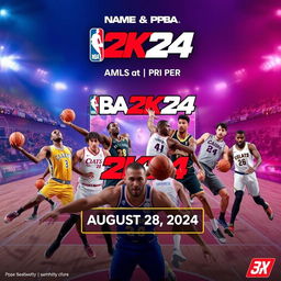 A promotional image for the NBA & PBA 2K24 video game, set to release on August 28, 2024