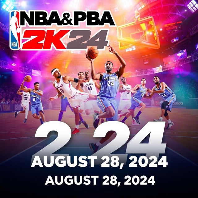 A promotional image for the NBA & PBA 2K24 video game, set to release on August 28, 2024