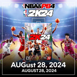 A promotional image for the NBA & PBA 2K24 video game, set to release on August 28, 2024