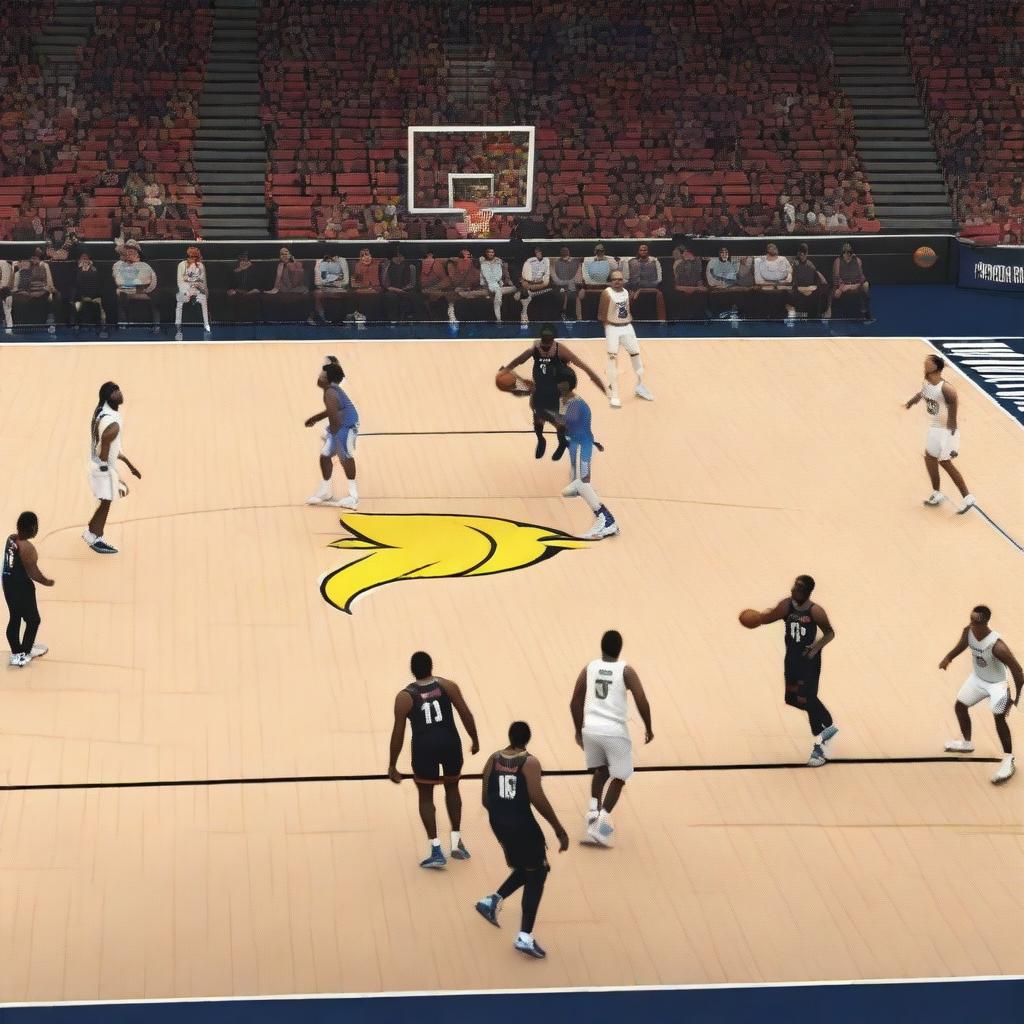 A dynamic and action-packed basketball game scene featuring the Hoicim Mukmakers and Air21 teams