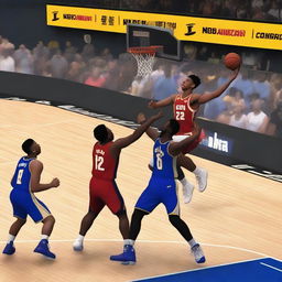 A dynamic and action-packed basketball game scene featuring the Hoicim Mukmakers and Air21 teams