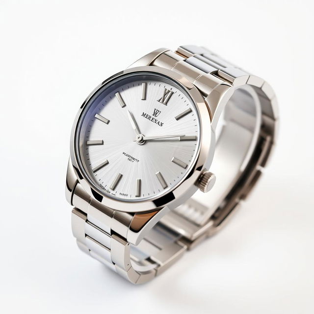 A highly detailed, elegant wristwatch with a sleek metal band and a sophisticated clock face