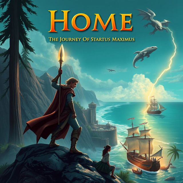 Create a YA fantasy adventure book cover for 'Home: The Journey Of Startus Maximus