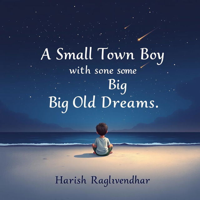 Design a book cover with the title 'A Small Town Boy with Some Big Old Dreams' and the author’s name 'Harish Raghavendhar