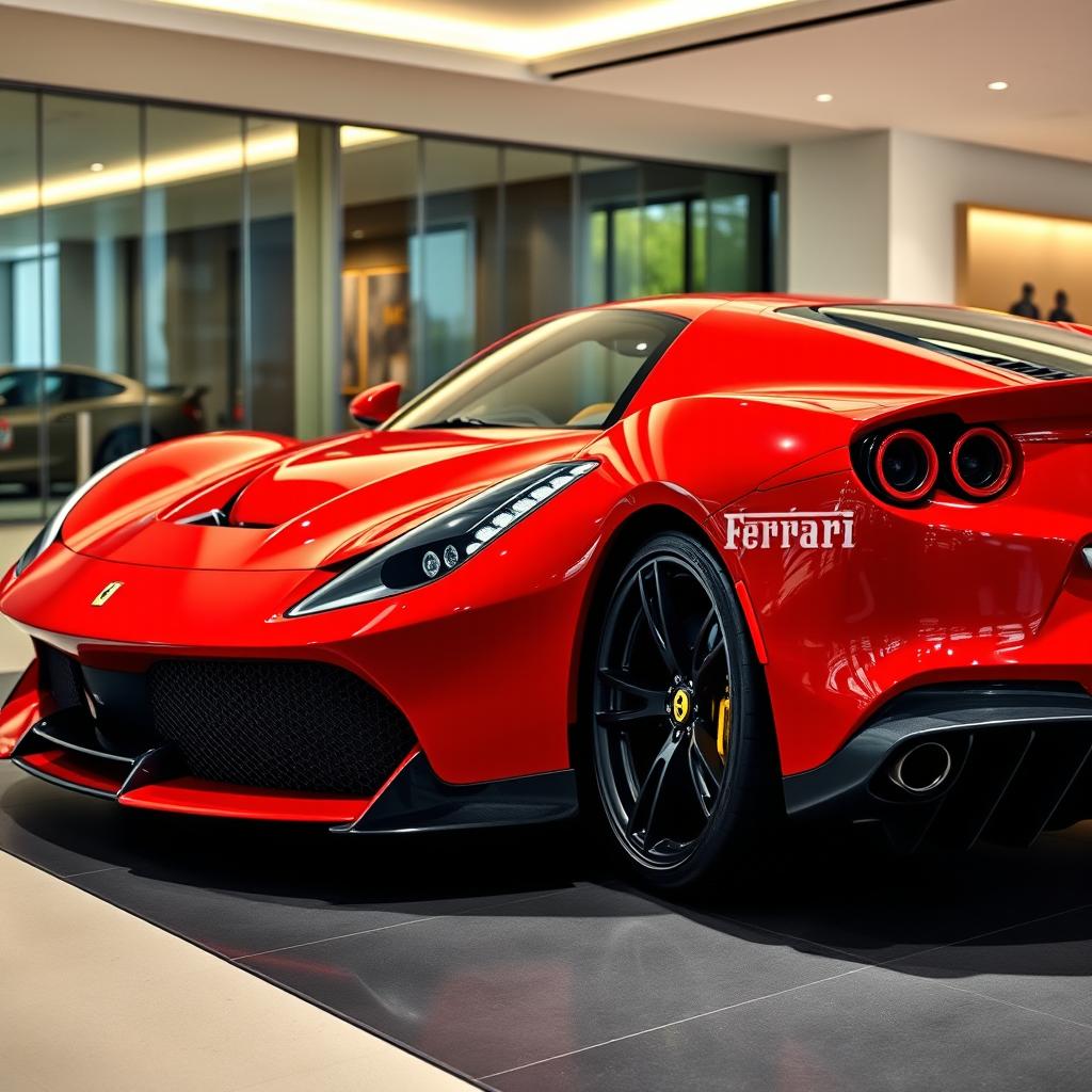 A Ferrari SF90 Stradale displayed in a luxurious showroom