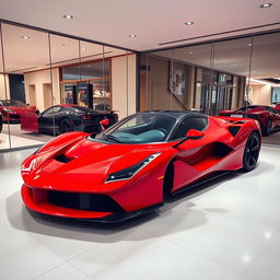 A Ferrari SF90 Stradale displayed in a luxurious showroom