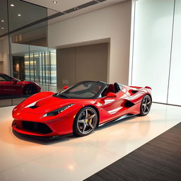 A Ferrari SF90 Stradale displayed in a luxurious showroom