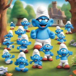 A humorous movie poster for 'Livingwater Mascot Movie' featuring a Smurf convention with an unexpected twist