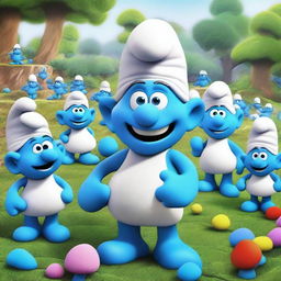 A humorous movie poster for 'Livingwater Mascot Movie' featuring a Smurf convention with an unexpected twist