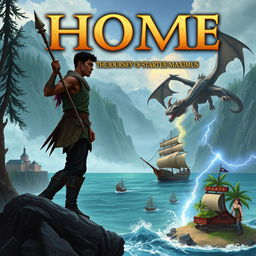 Create a YA fantasy adventure book cover for the book 'Home: The Journey Of Startue Maximus