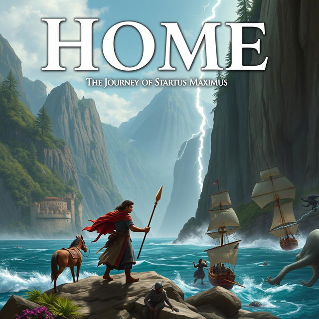 Create a YA fantasy adventure book cover for a best-selling book titled 'Home: The Journey Of Startus Maximus