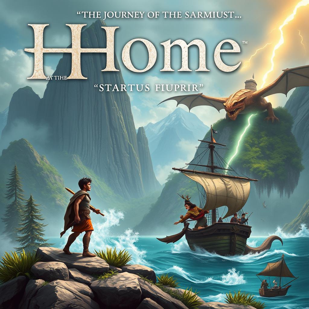 Create a YA fantasy adventure book cover for a best-selling book titled 'Home: The Journey Of Startus Maximus