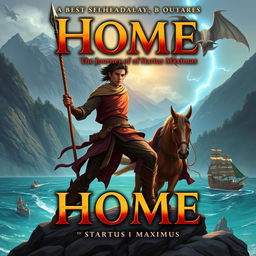 Create a YA fantasy adventure book cover for a best-selling book titled 'Home: The Journey Of Startus Maximus