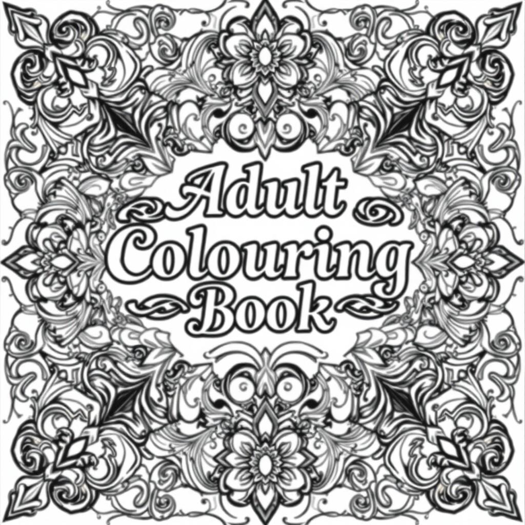 A detailed and intricate cover page for an adult colouring book