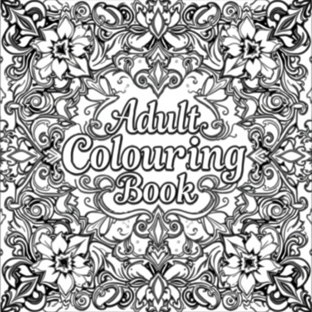 A detailed and intricate cover page for an adult colouring book