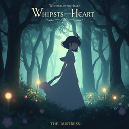 Create an image inspired by 'Whispers of the Heart: The Mistress', featuring a serene and enchanting scene with a mysterious female figure in a lush, magical forest