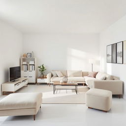 A minimalist and modern room designed in the style of IKEA, featuring sleek furniture, clean lines, and a bright, airy atmosphere