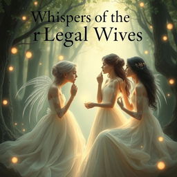 Create an image titled 'Whispers of the He Legal Wives' featuring a serene and mystical scene with ethereal characters whispering secrets