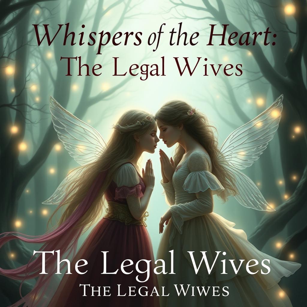 Create an image titled 'Whispers of the Heart: The Legal Wives' featuring a serene and mystical scene