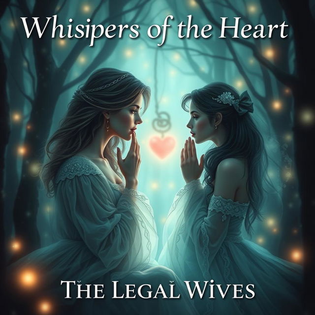 Create an image titled 'Whispers of the Heart: The Legal Wives' featuring a serene and mystical scene