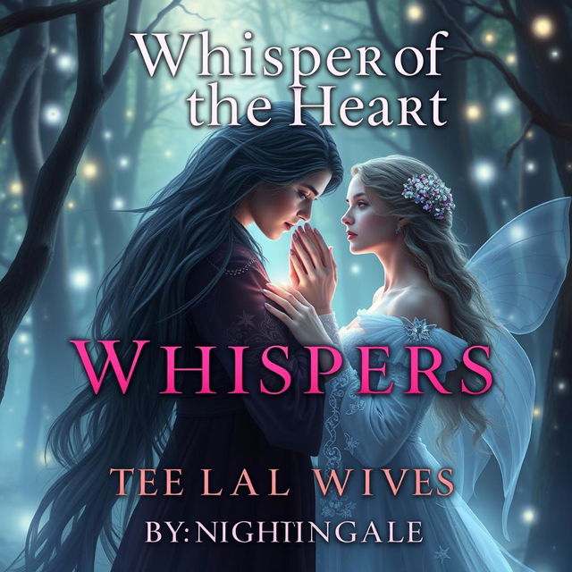 Create an image titled 'Whispers of the Heart: The Legal Wives by: Nightingale' featuring a serene and mystical scene