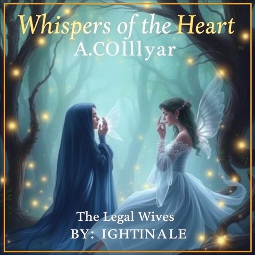 Create an image titled 'Whispers of the Heart: The Legal Wives by: Nightingale' featuring a serene and mystical scene