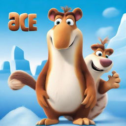 A promotional poster for Ice Age 6: Huba on Ice, featuring Scrat, Sid, and a new character named Blocky