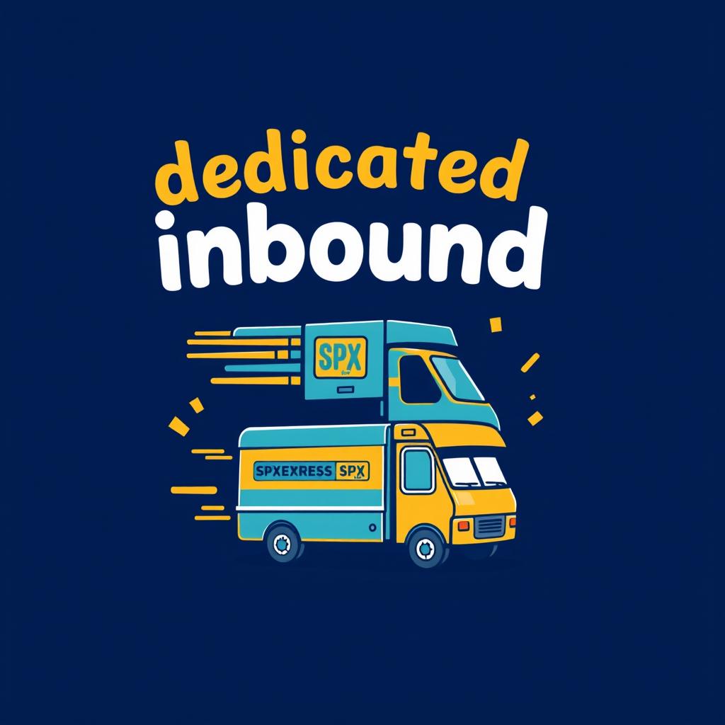 A t-shirt design featuring the words 'dedicated inbound' with a caricature theme of SPX Express