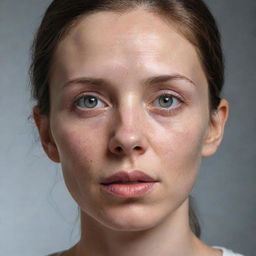 Produce a hyper-realistic portrait of a person with expressive facial features, emphasizing the subtle nuances of their skin tone, bone structure, and emotion in their eyes.