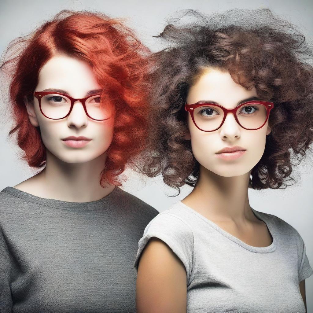 Uma imagem mostrando dois mundos diferentes na mente, com uma jovem adulta de fundo